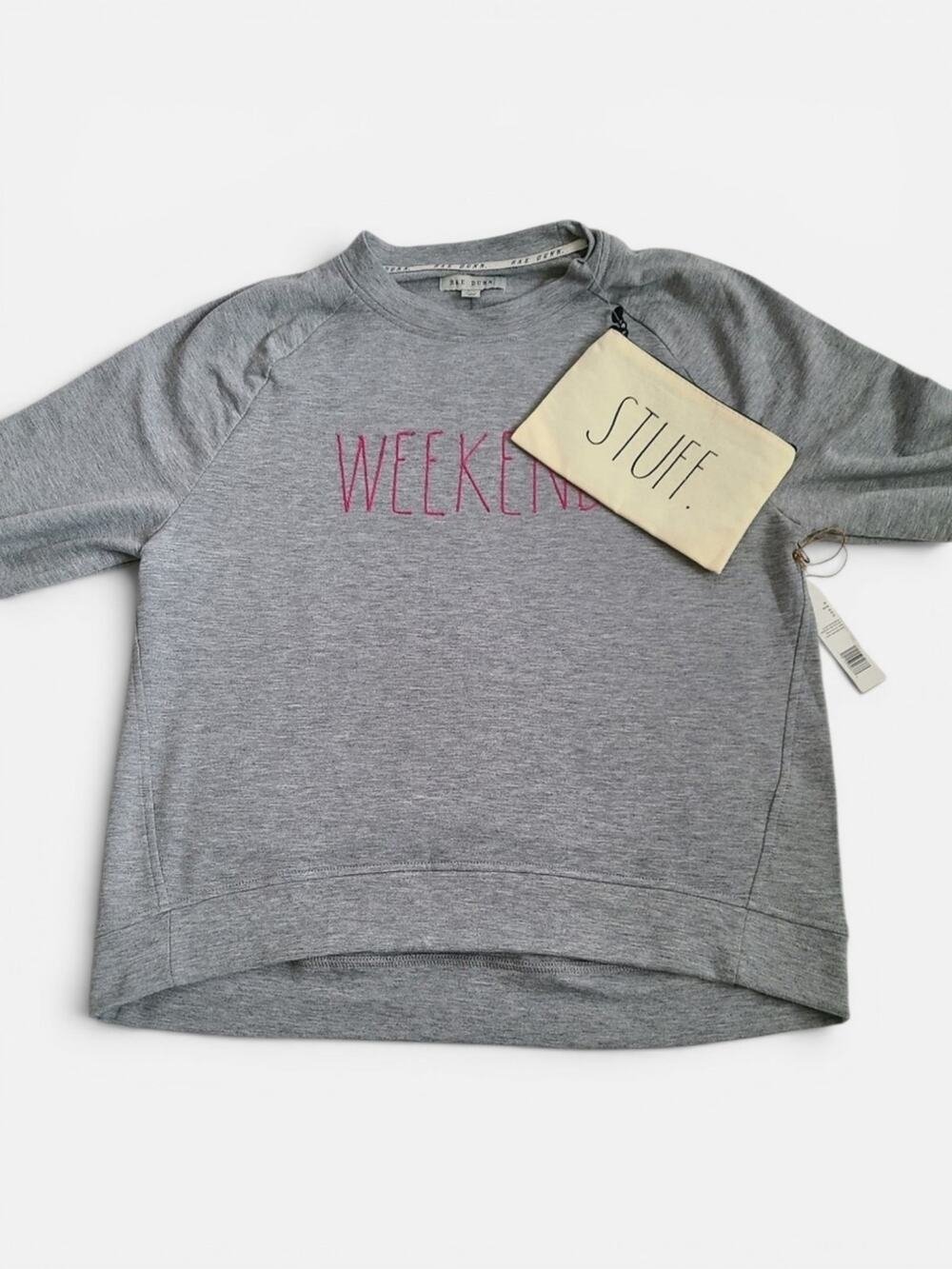Rae Dunn NWT Gray Weekend Oversized Sweatshirt And Pouch Set
